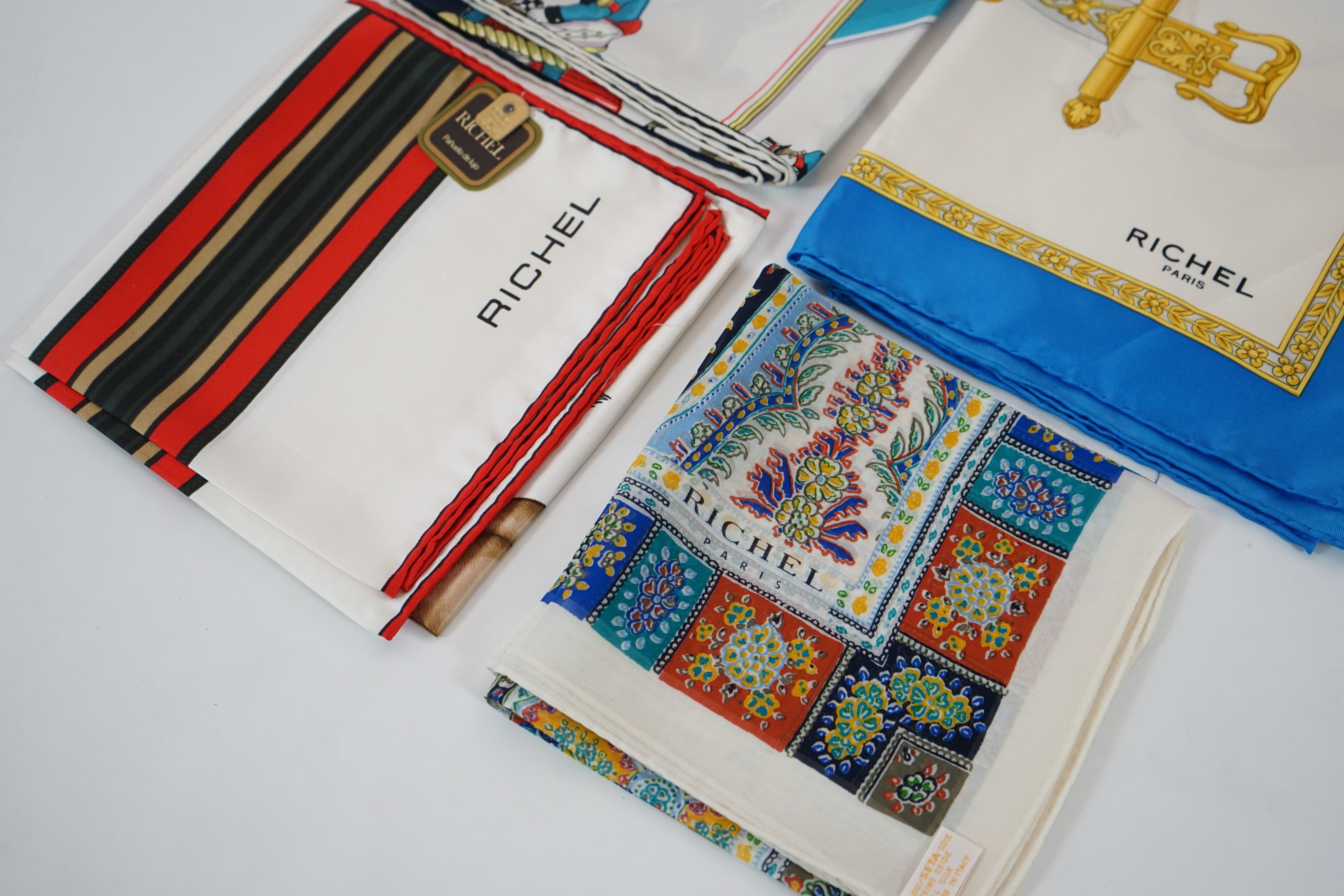 Four Richel silk scarves